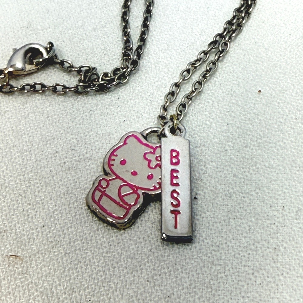 Hello Kitty "Punk" Pendant Necklace — Gunmetal & Pink, Twisted Charm Tag